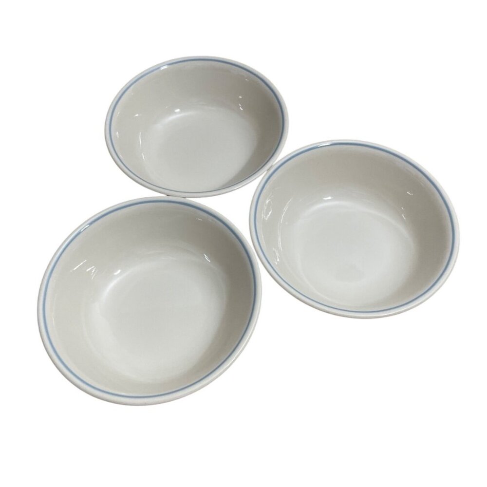 Vtg Corelle Corning Windflower Sandstone Blue Trim Cereal Bowls 6.5 Inch Set 3